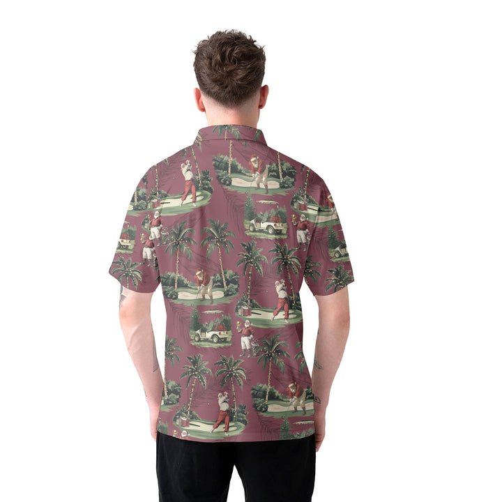 Lune London | Men Maroon Santa Golf Playing Polo Christmas Shirts