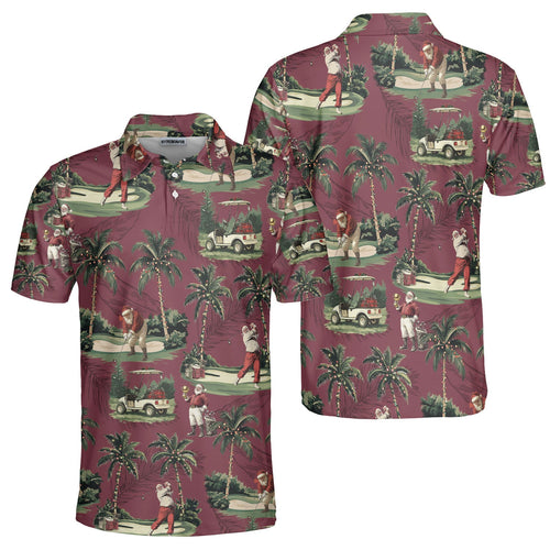 Lune London | Men Maroon Santa Golf Playing Polo Christmas Shirts