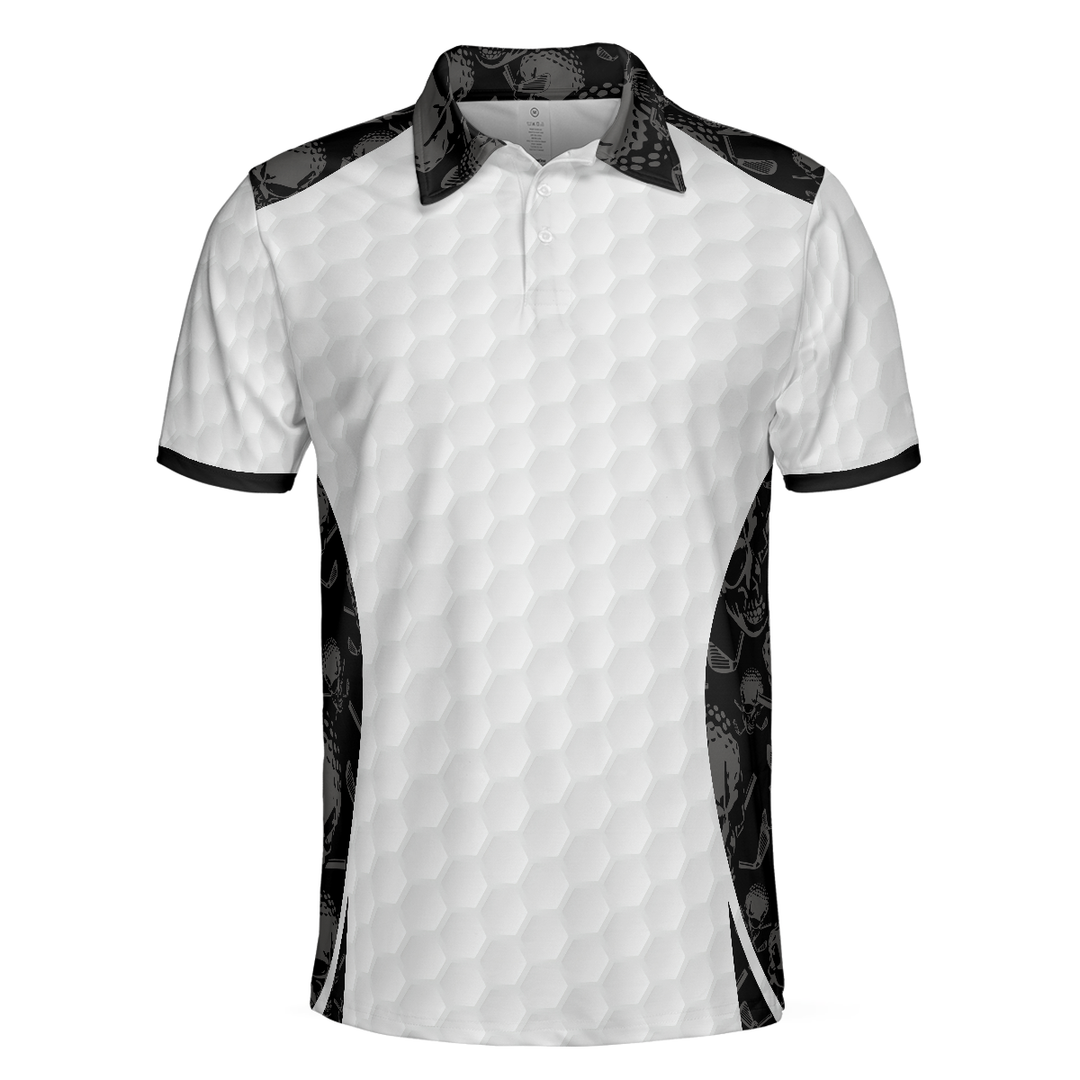 Lune London | Grip It Rip It Sip It White Golf Polo, Skull Pattern Shirt for Christmas, Spooky Gift Idea for Golfers