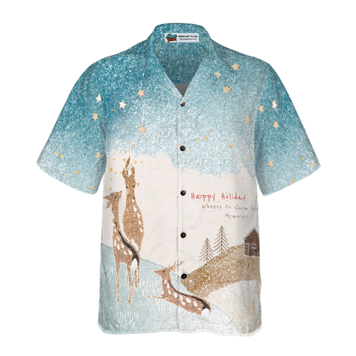 Lune London | Hyperfavor Rennes Neige Lumière Hawaiian Shirt, Christmas Short Sleeve Button-Up Shirt for Men and Women