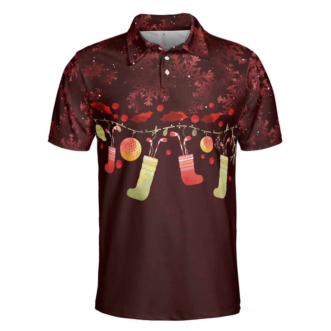 Lune London | Christmas Golf Polo - Short Sleeve Men's Golf Polo - Red Christmas Pattern Dry Fit Shirt - Christmas Shirt Gift Idea for Men