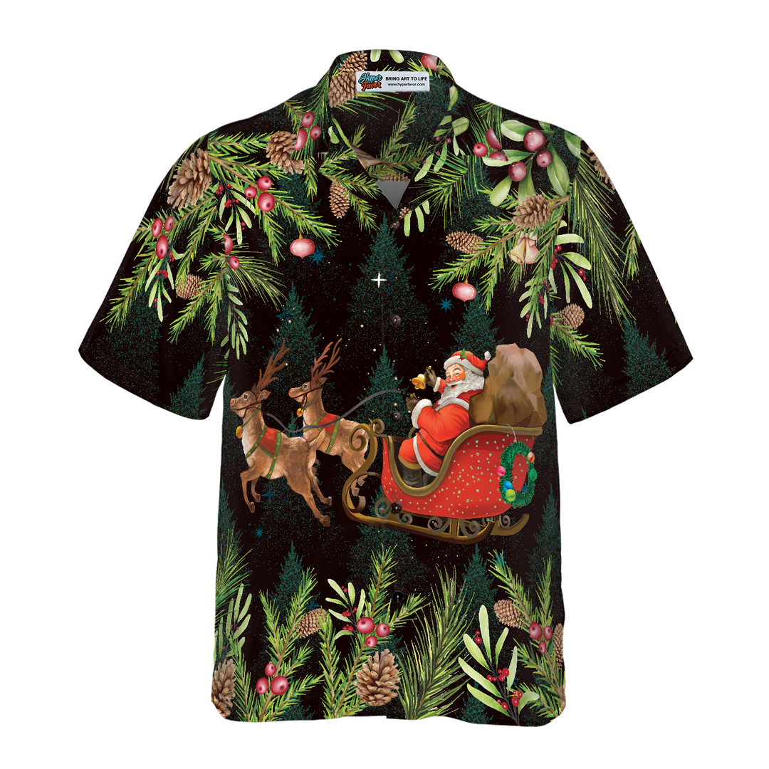 Lune London | Hyperfavor Santa Santa Riding Sleigh 3 Muster Chemise hawaïenne, chemises de Noël à manches courtes chemise à boutons pour hommes et femmes