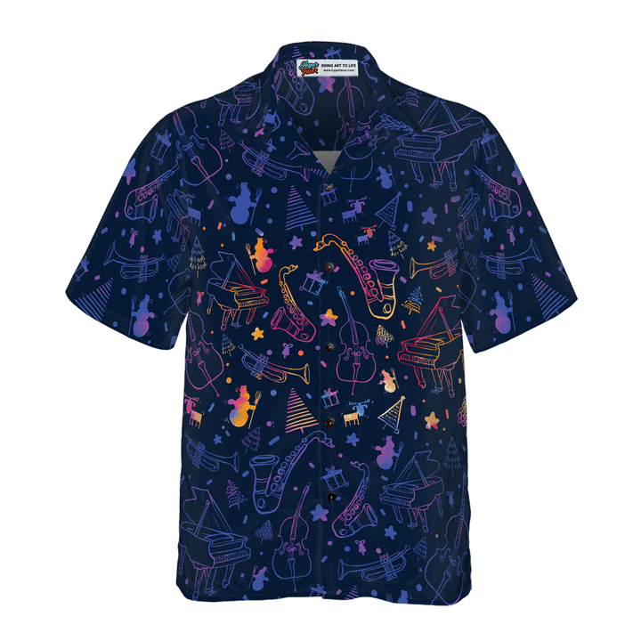 Lune London | Hyperfavor Christmas Hawaiian shirts, Christmas music instrument patterned short sleeve shirts, Christmas shirt gift idea for men and women