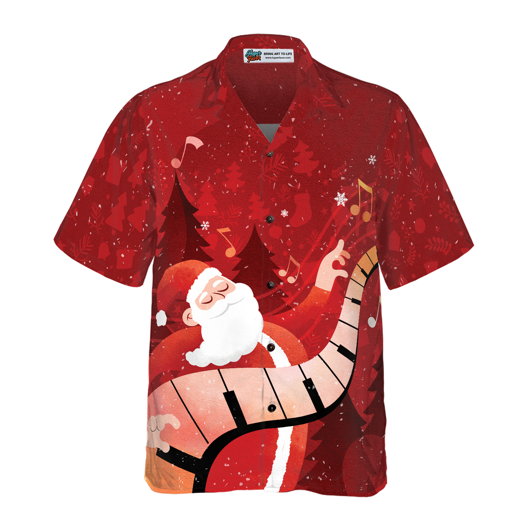 Lune London | Christmas Hawaiian shirts for men and women Hyperfavor, Santa plays the piano Hawaiian shirt Button-up shirt short sleeves