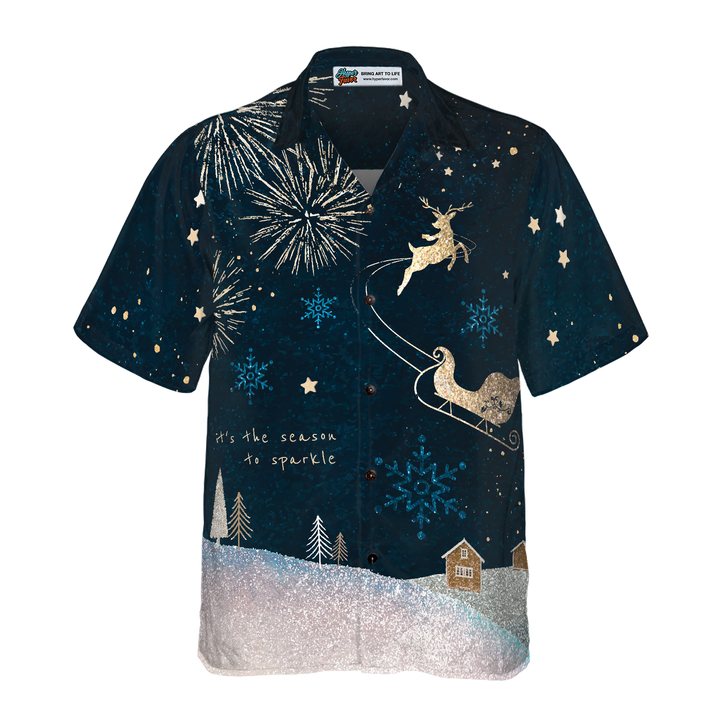 Lune London | Hyperfavor Christmas Hawaiian Shirts, short sleeve dark snow reindeer shirt, Christmas gift idea for men and women