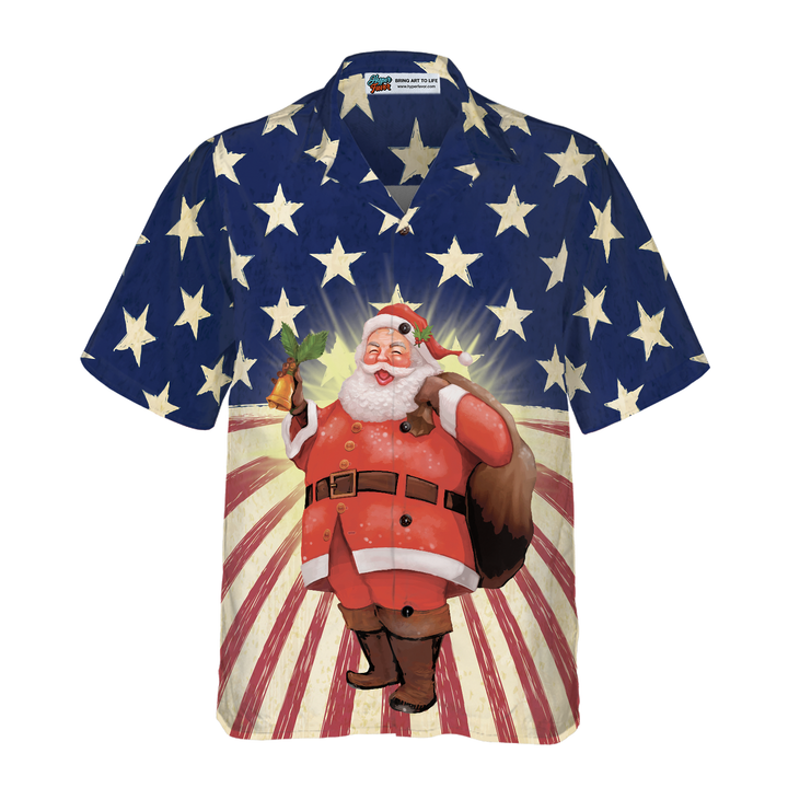 Lune London | Hyperfavor Christmas Santa America Hawaiian Shirt, short sleeve Christmas shirts, button-down shirt for men and women