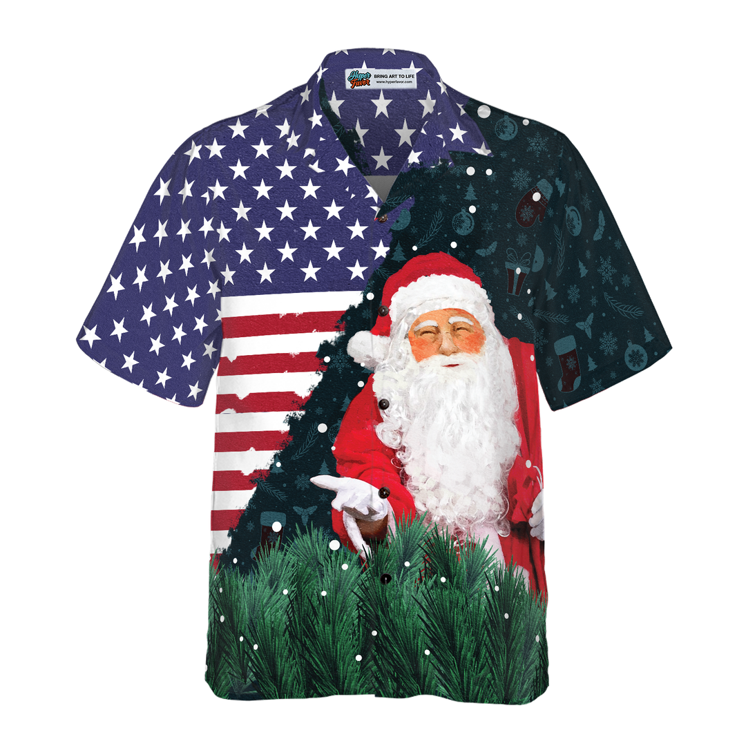 Lune London | Hyperfavor Christmas Hawaiian Shirts, Santa USA Flag Pattern Short Sleeve Shirt, Christmas Gift Idea For Men and Women