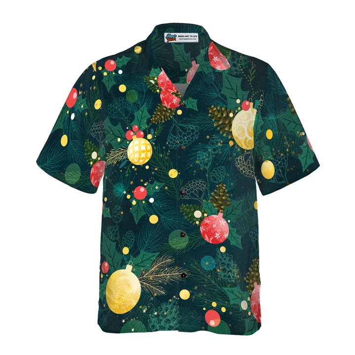 Lune London | Christmas Hawaiian Shirts Hyperfavor, short sleeve Christmas tree ornament pattern shirt, Christmas gift idea for men and women
