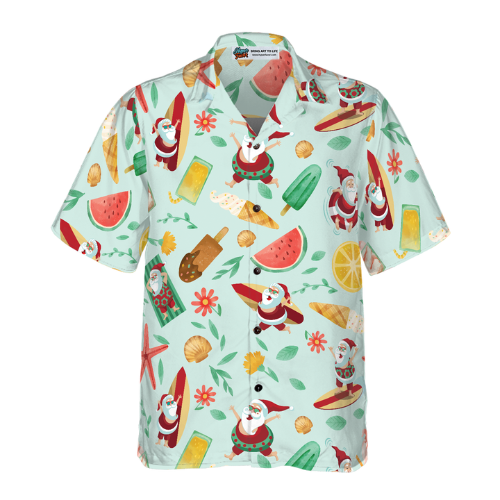 Lune London | Hyperfavor Santa Surfing 2 Pattern Hawaiian Shirt, Short Sleeve Christmas Shirts Button Up for Men and Women