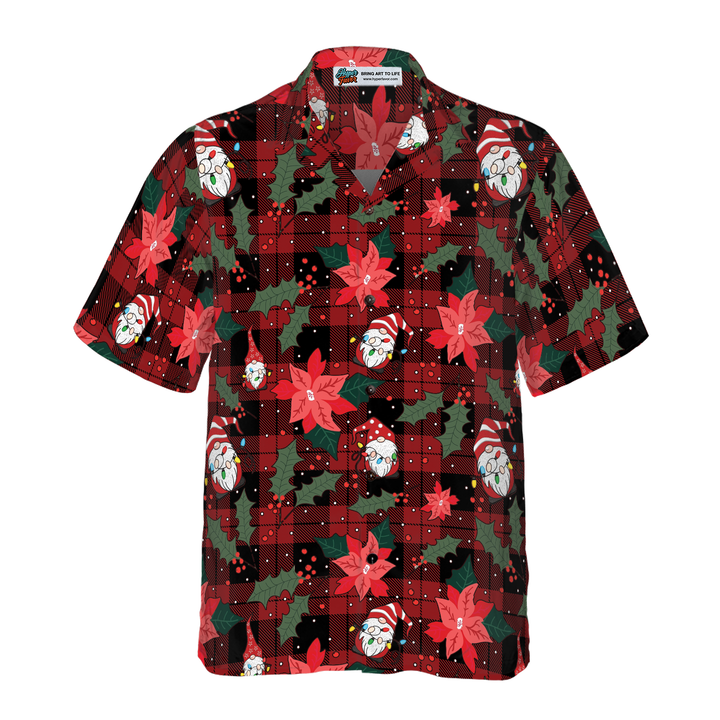 Lune London | Hyperfavor Christmas Hawaiian Shirts, Red plaid gnome short sleeve shirt, Christmas shirt gift idea for men and women