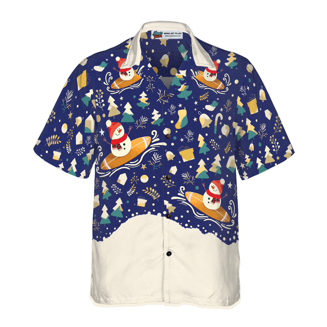 Lune London | Hyperfavor Christmas Snowman Surf Hawaiian Shirt, Short Sleeve Christmas Shirts Button Up for Men and Women