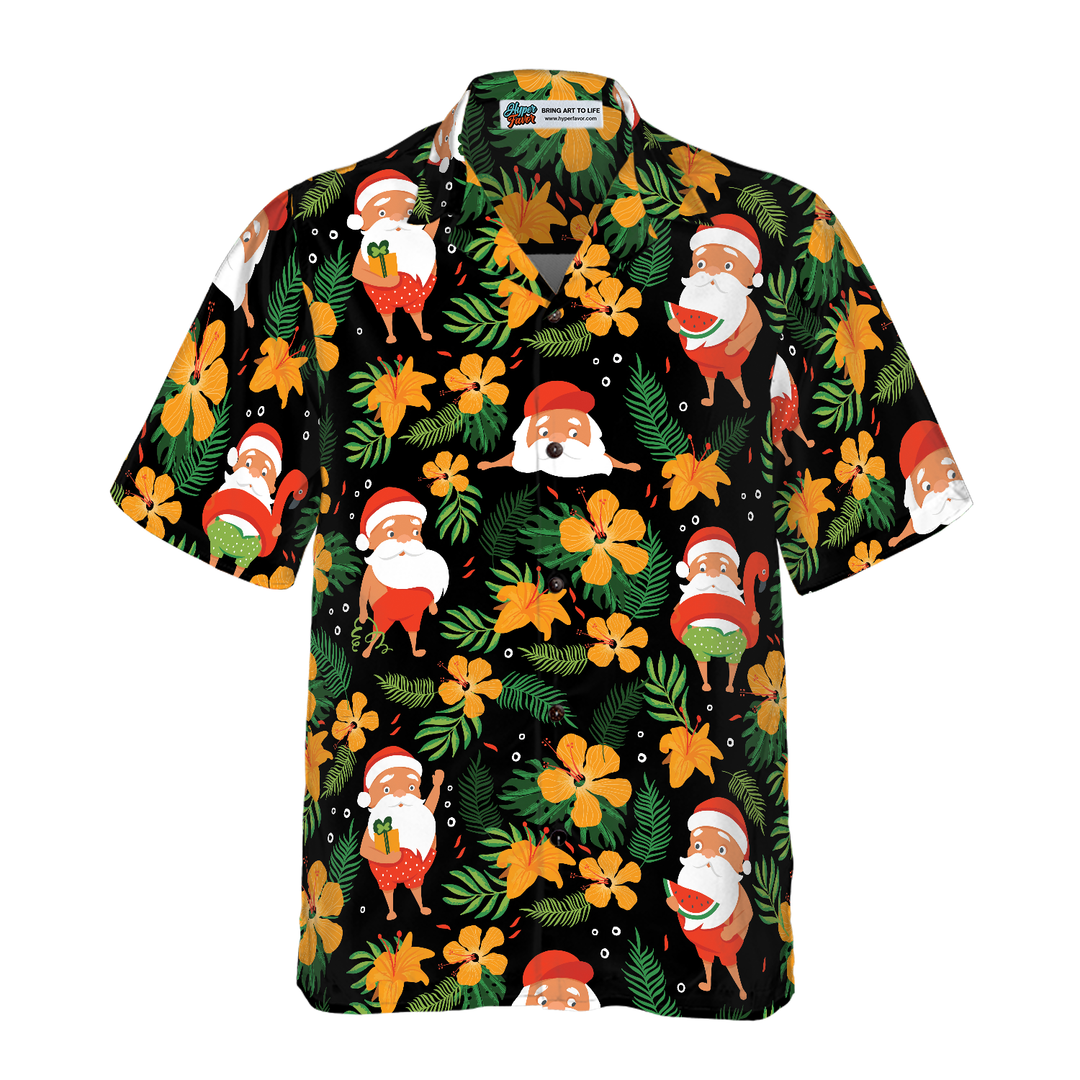 Lune London | Christmas Hawaiian shirts Hyperfavor, Santa shirt with floating tropical pattern short sleeves, Christmas shirt gift idea for men and women
