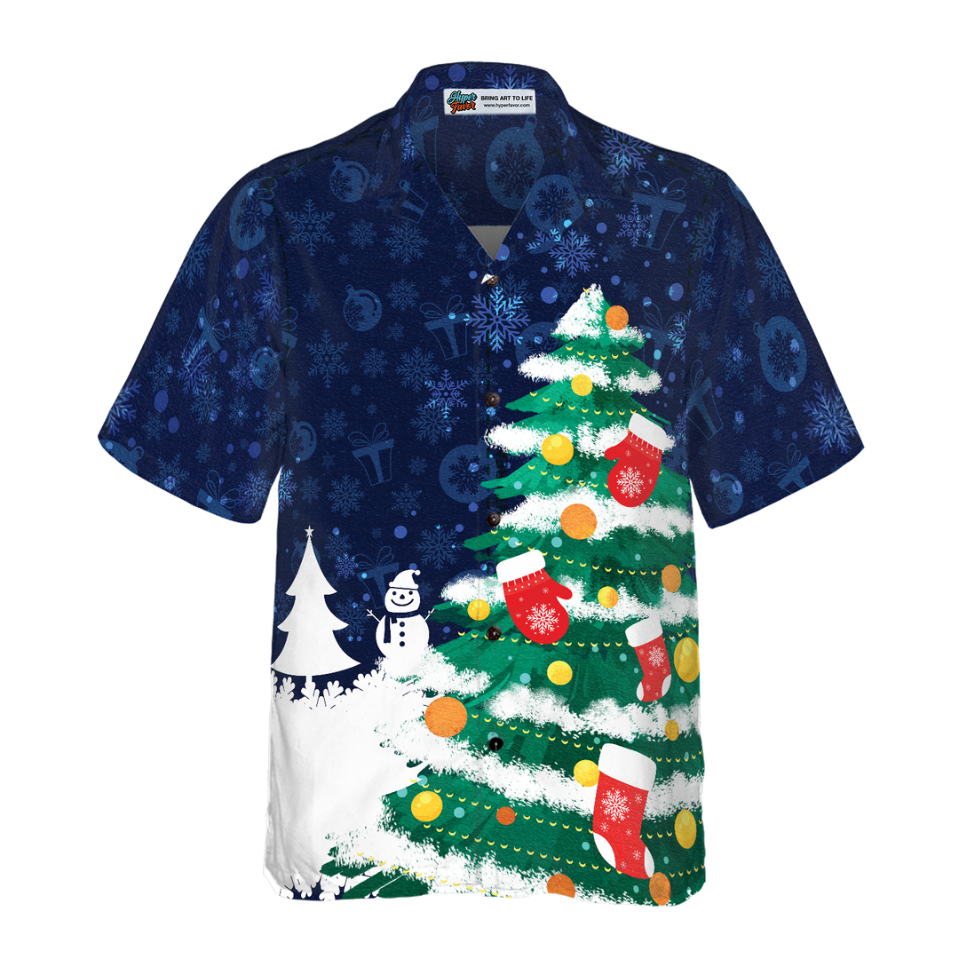 Lune London | Hyperfavor Christmas Tree Hawaiian Shirt, short sleeve Christmas shirts, button-up shirt for men and women