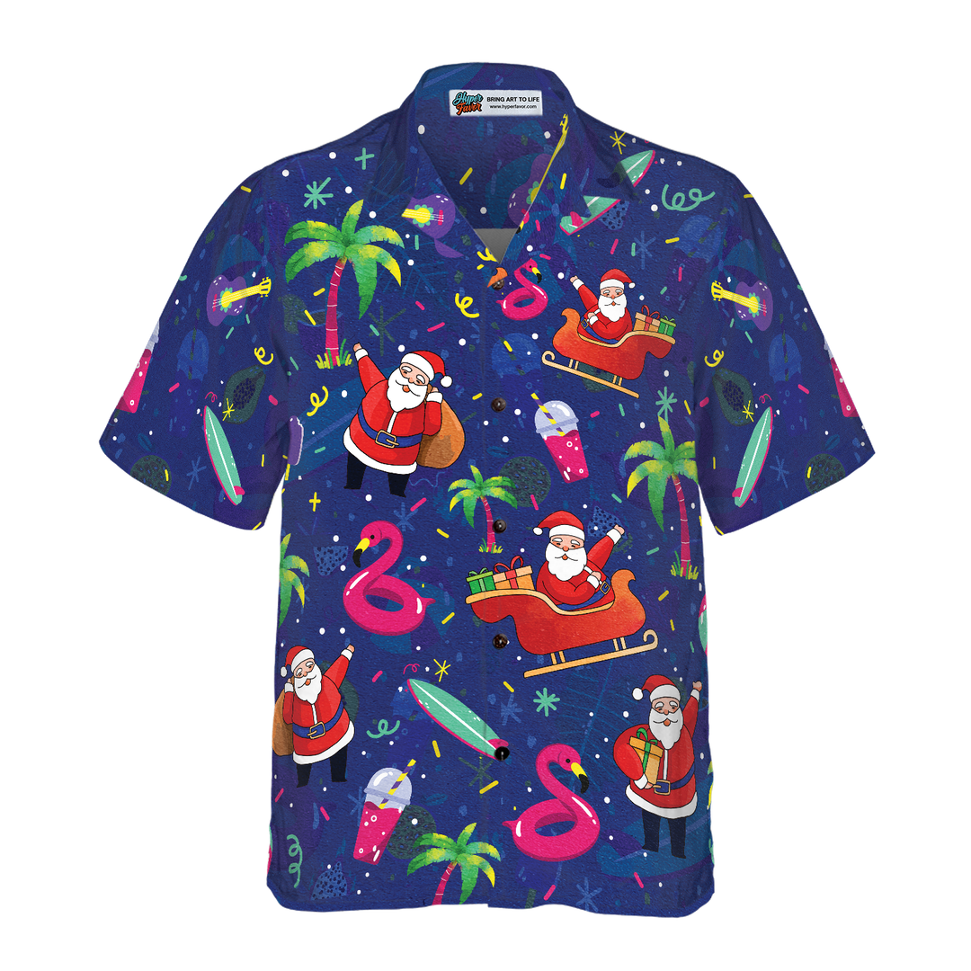 Lune London | Hyperfavor Christmas Hawaiian Shirts, Tropical T-Shirt with Christmas Flamingo Pattern, Christmas Shirt Gift Idea for Men and Women