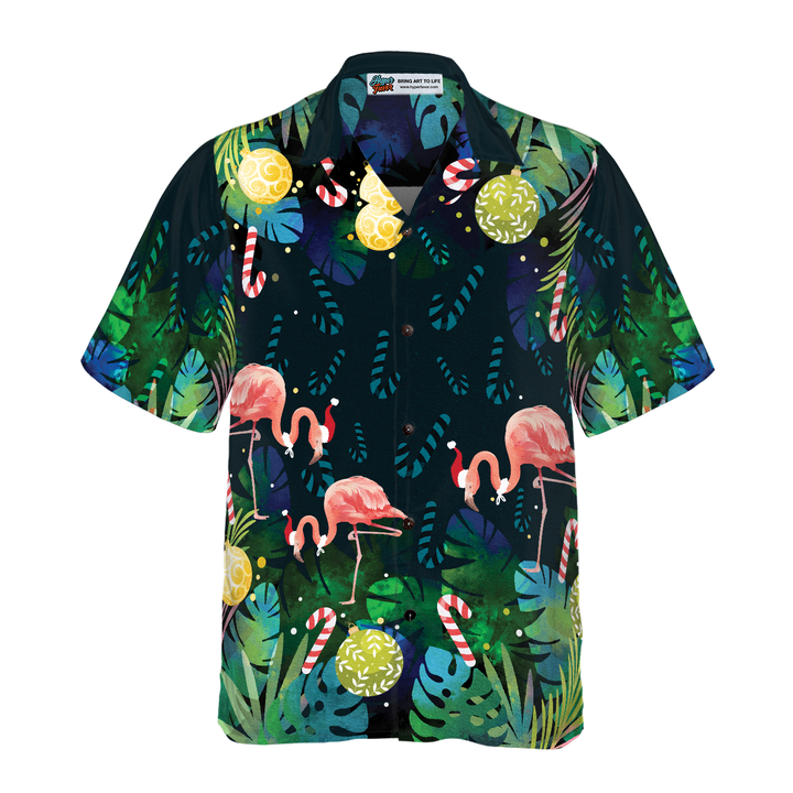 Lune London | Chemises hawaïennes Hyperfavor de Noël pour hommes et femmes, Chemise hawaïenne tropicale flamant rose de Noël à manches courtes avec boutonnière