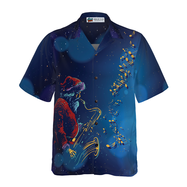 Lune London | Hyperfavor Christmas Hawaiian Shirts, Santa Claus Playing Saxophone Short Sleeve T-shirt, Christmas Gift Idea for Men and Women