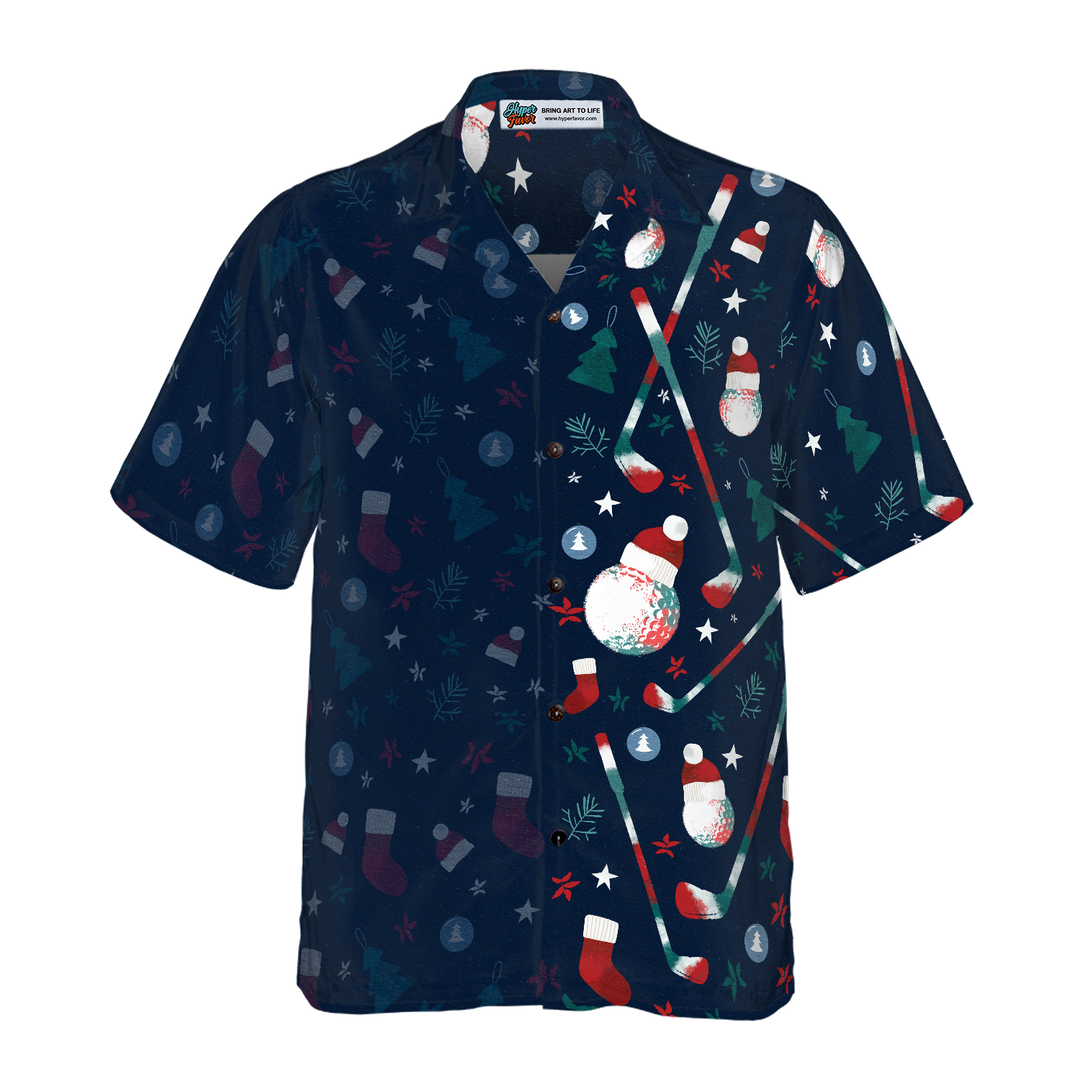 Lune London | Hyperfavor Christmas golf print Hawaiian shirt, short sleeve Christmas shirts, button shirt for men and women