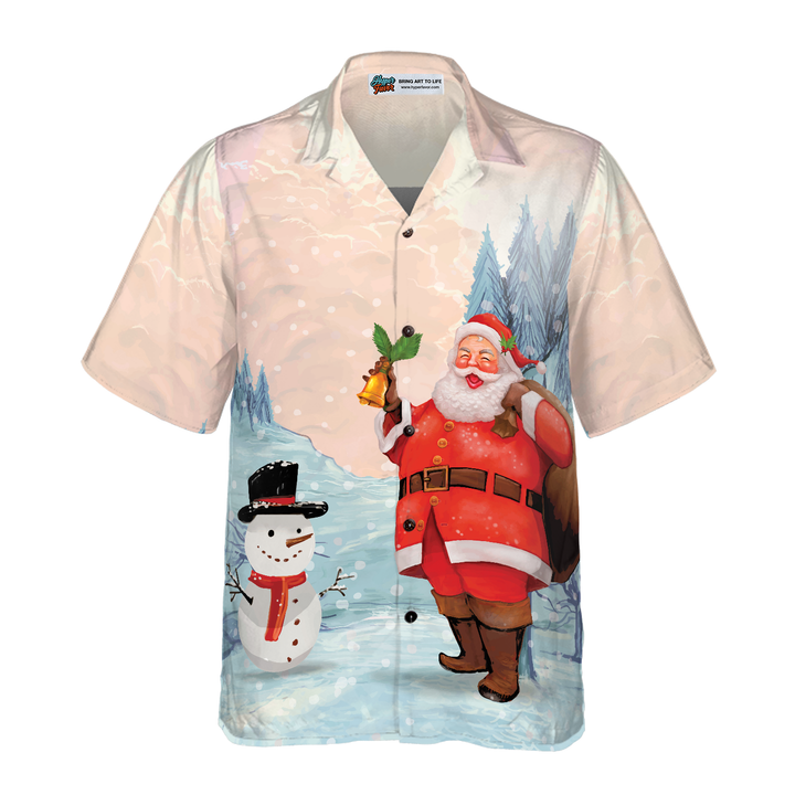 Lune London | Hyperfavor Christmas Hawaiian Shirts, Santa with Snowman Short Sleeve Shirt, Christmas Shirt Gift Idea for Men and Women