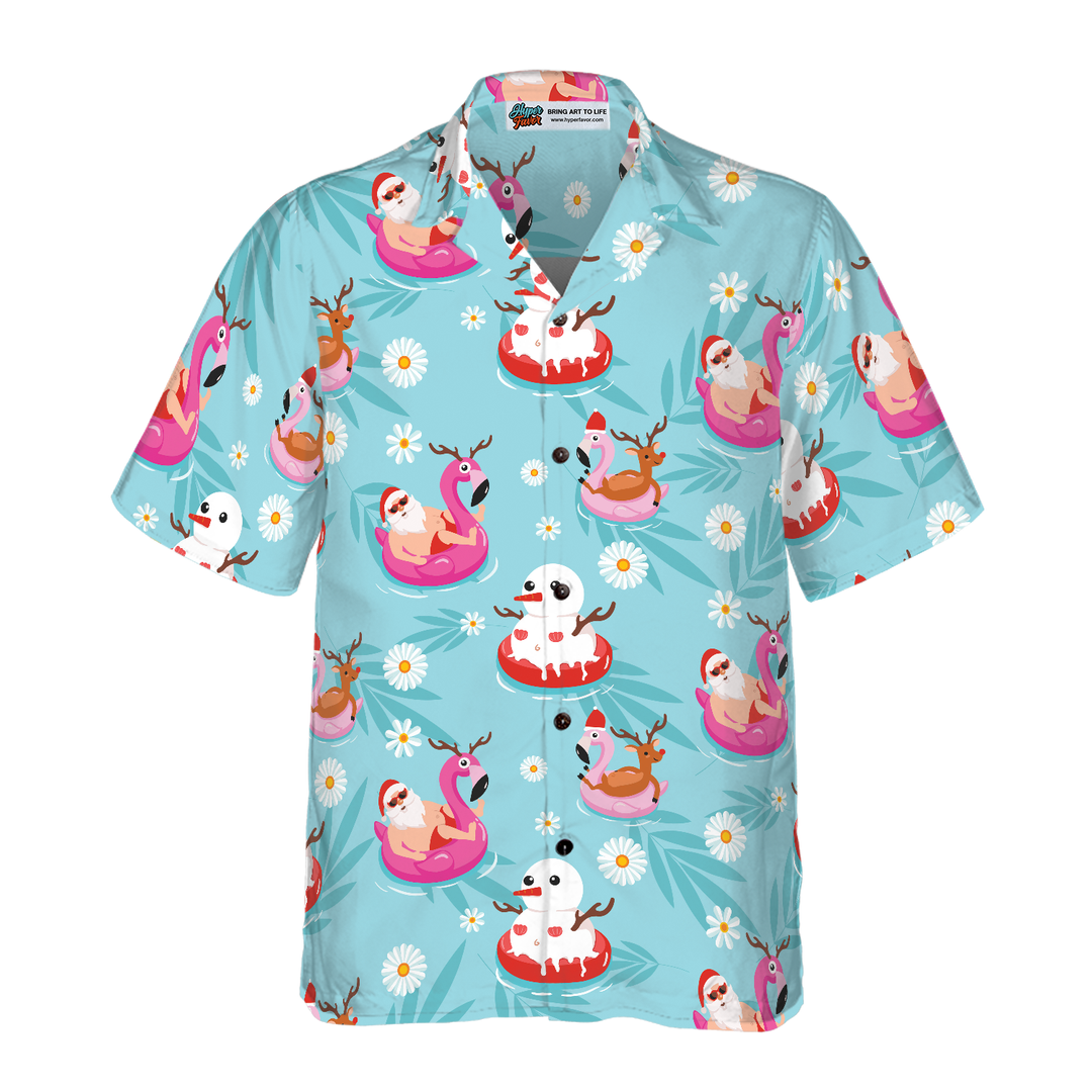 Lune London | Hyperfavor Chemises hawaïennes de Noël, chemise à motifs de plage d'été de Santa à manches courtes, idée de cadeau de chemises de Noël pour hommes et femmes