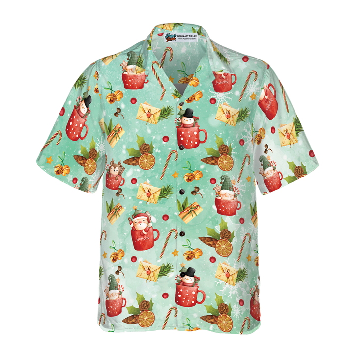 Lune London | Hyperfavor Christmas motif Santa 1 Hawaiian shirt pattern, short sleeve Christmas shirts with button placket for men and women