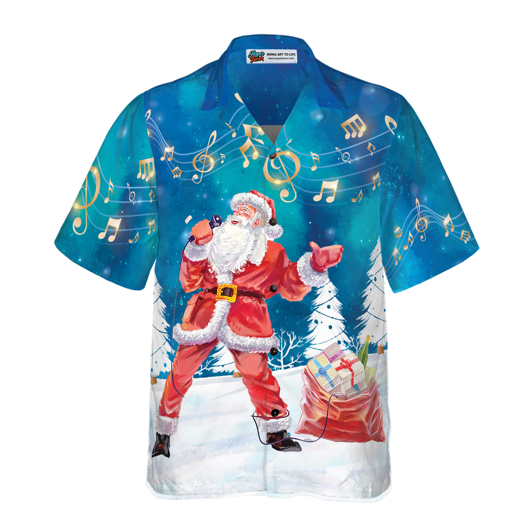 Lune London | Chemises hawaïennes Hyperfavor de Noël pour hommes et femmes, Santa Sing Musique Chemise hawaïenne avec boutonnière à manches courtes