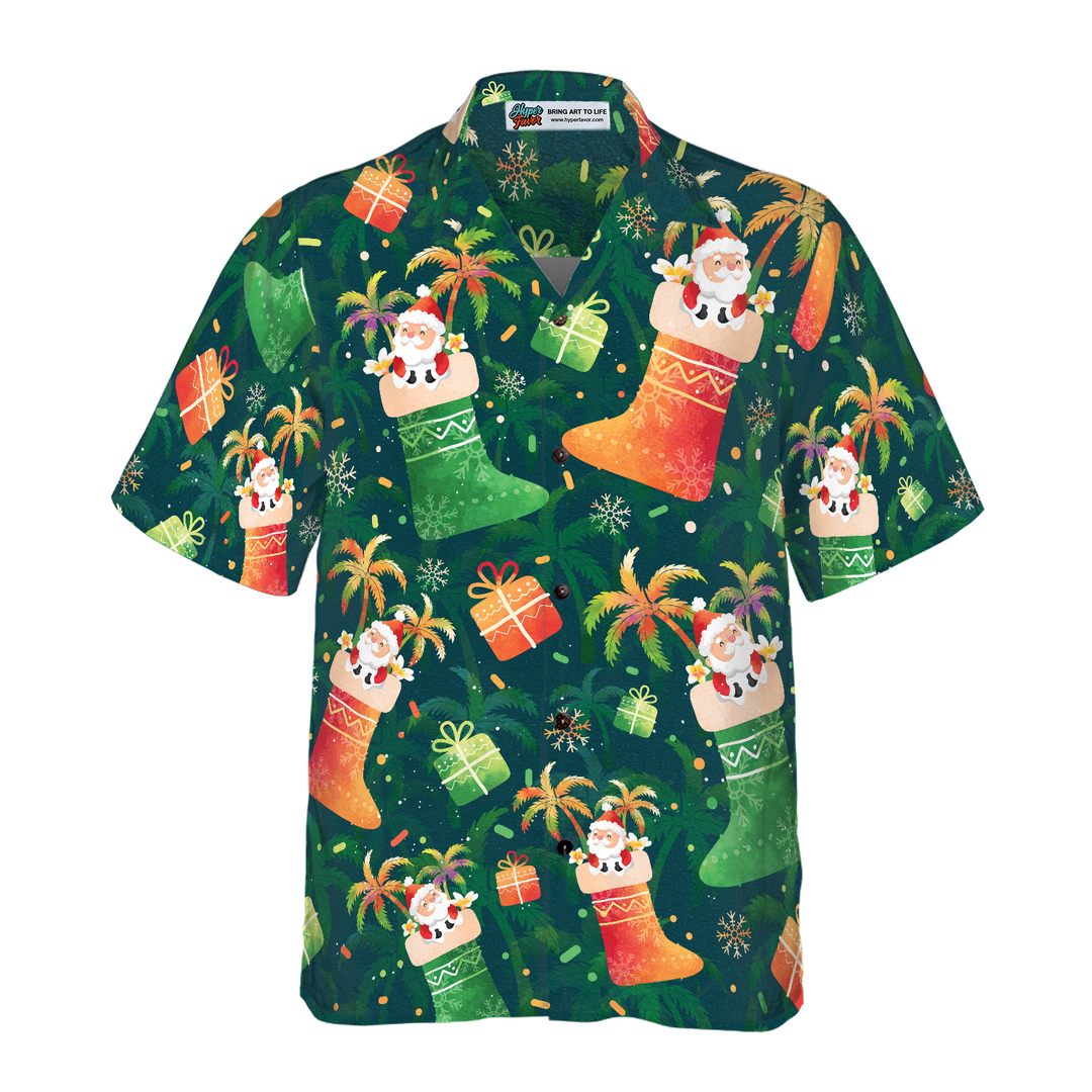 Lune London | Hyperfavor Noël Chemises hawaïennes, Chemise à motifs de chaussette de Noël Santa à manches courtes, Idée de cadeau de Noël pour hommes et femmes