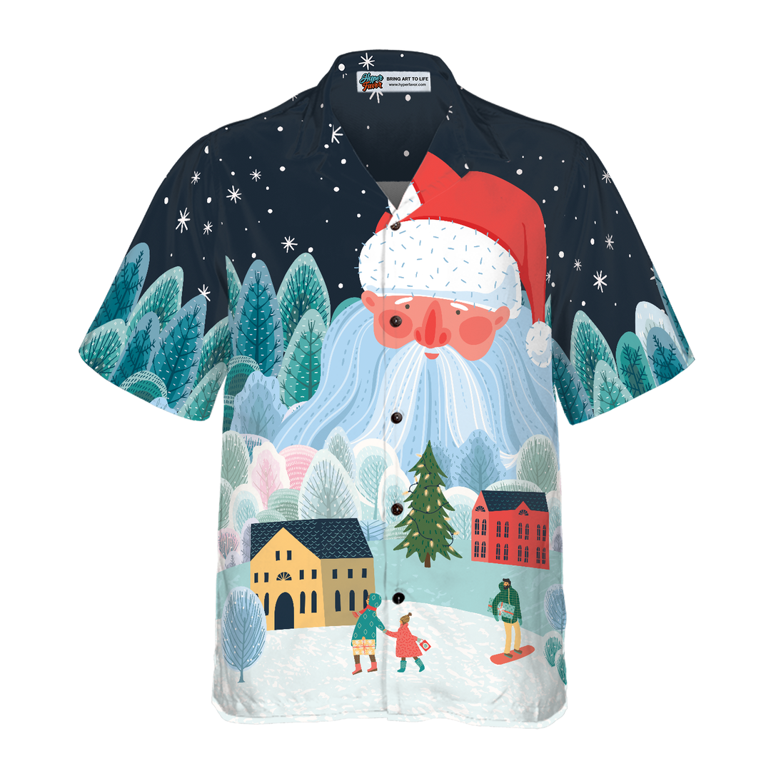 Lune London | Hyperfavor Noël Chemises hawaïennes pour hommes et femmes, Chemise hawaïenne Santa Tower à boutons Chemise à manches courtes