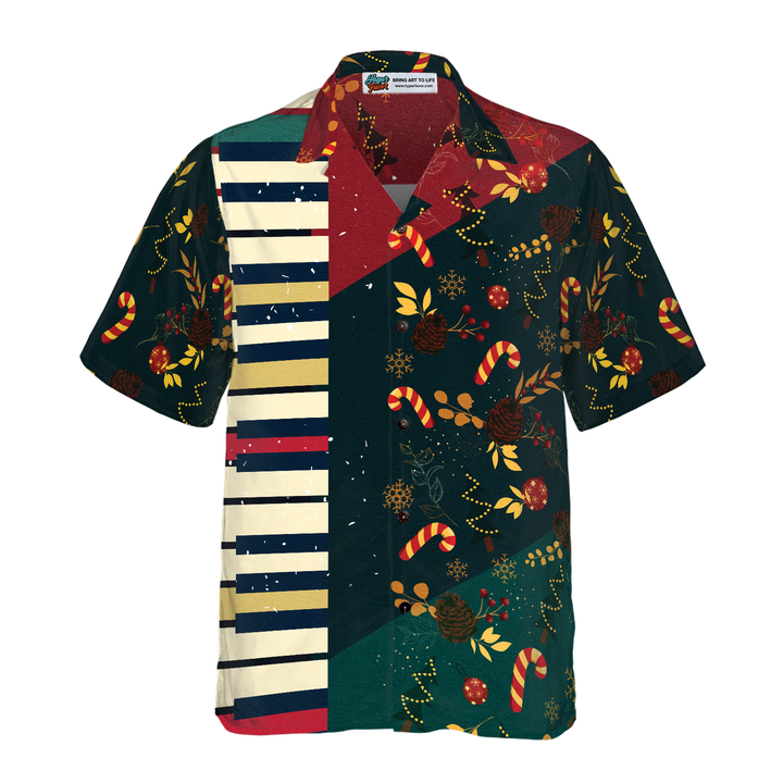 Lune London | Hyperfavor Christmas pattern with piano Hawaiian shirt, short sleeve Christmas shirts button-up for men and women