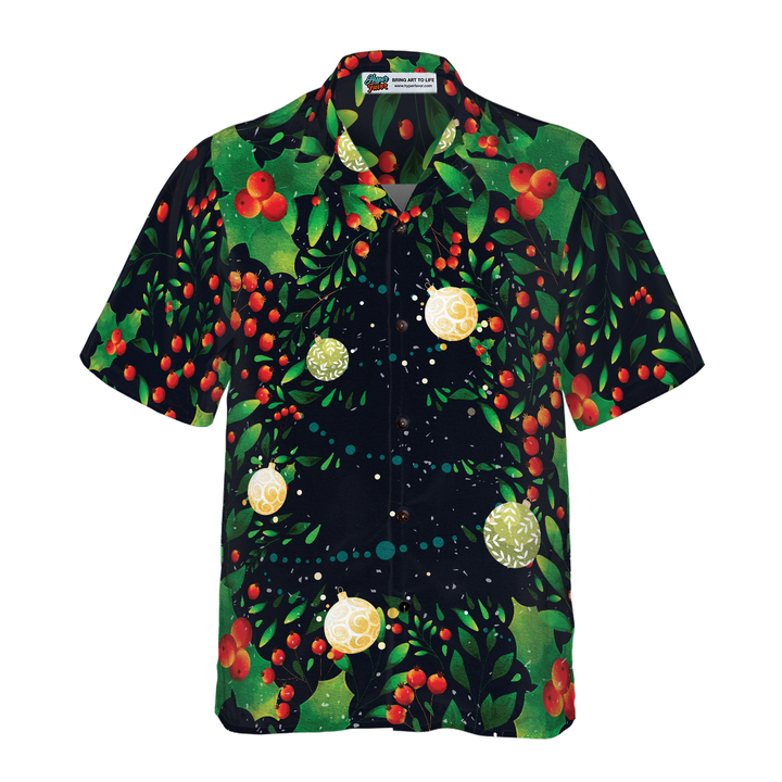 Lune London | Hyperfavor Christmas tree motif Hawaiian shirt, short sleeve Christmas shirts button-up for men and women