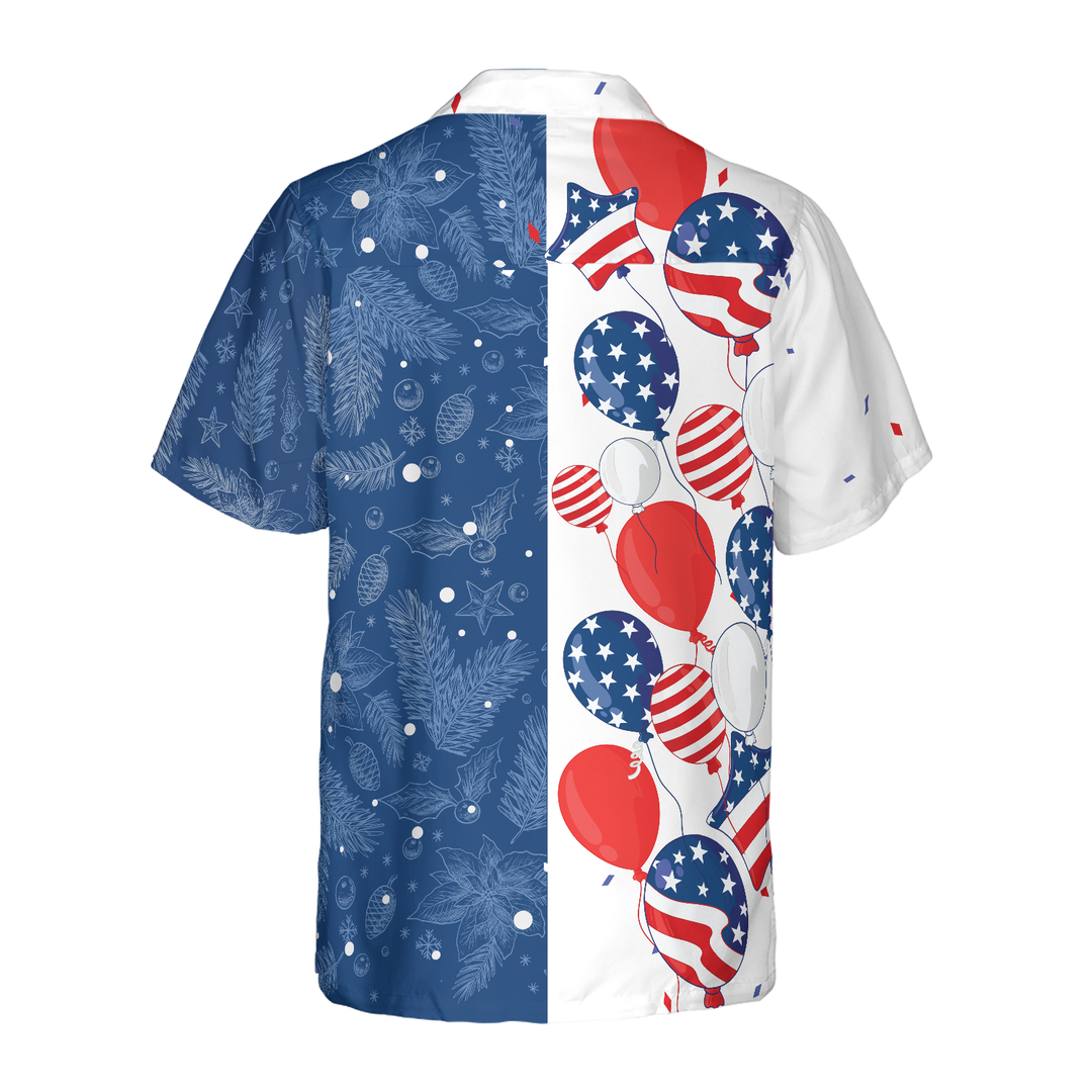 Lune London | Hyperfavor Christmas USA Balloons Pattern Hawaii Shirt, Christmas Short Sleeve Button-Up Shirt for Men and Women