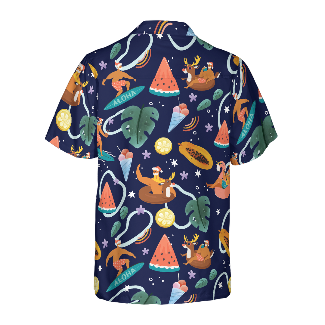 Lune London | Hyperfavor Santa Beach 1 Motif Chemise hawaïenne, Chemises de Noël à manches courtes Chemise à bouton pour hommes et femmes