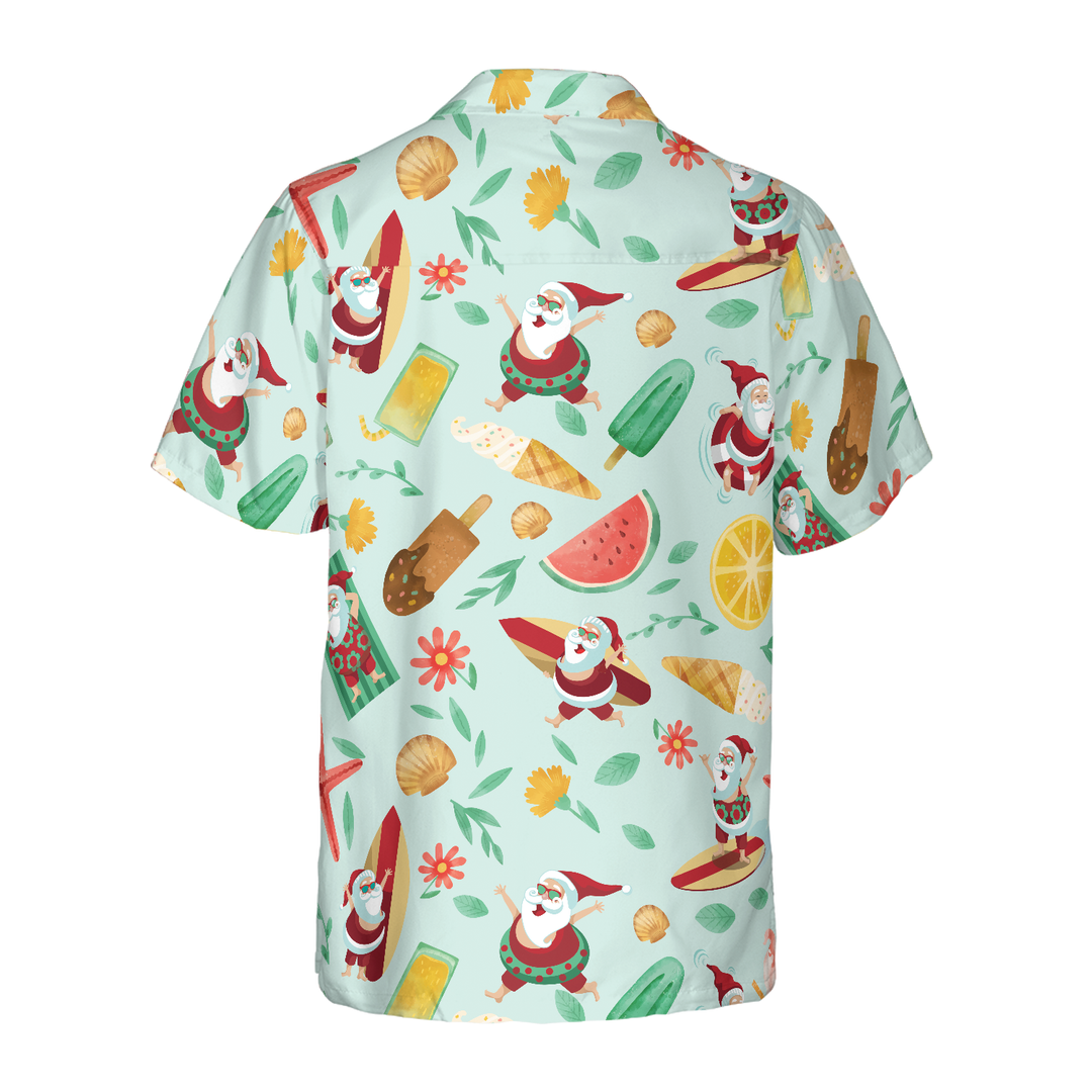 Lune London | Hyperfavor Santa Surfing 2 Pattern Hawaiian Shirt, Short Sleeve Christmas Shirts Button Up for Men and Women