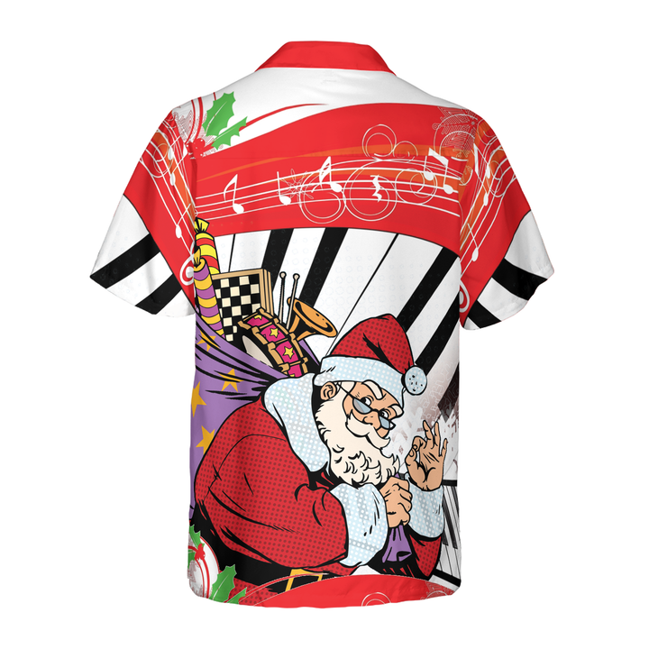 Lune London | Hyperfavor Christmas Hawaiian Shirts, Santa with Piano Background Short Sleeve T-Shirt, Christmas Gift Idea for Men and Women