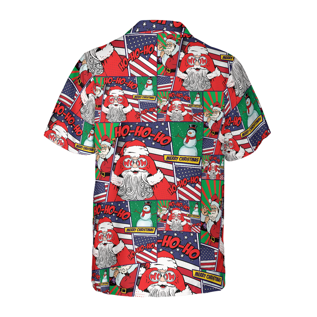 Lune London | Hawaiian shirts, Santa with American flag cartoon style short sleeve shirt, Christmas gift idea for men and women