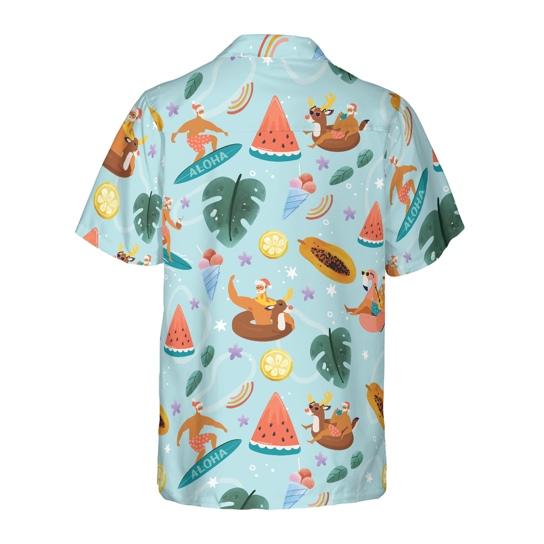 Lune London | Hyperfavor Santa Beach 2 Motif Chemise Hawaii, Chemises de Noël à manches courtes chemise à bouton pour hommes et femmes