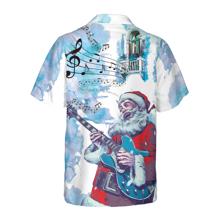 Lune London | Chemises hawaïennes de Noël Hyperfavor, chemise à motif de musique de guitare du Père Noël à manches courtes, idée de chemises de Noël cadeaux pour hommes et femmes