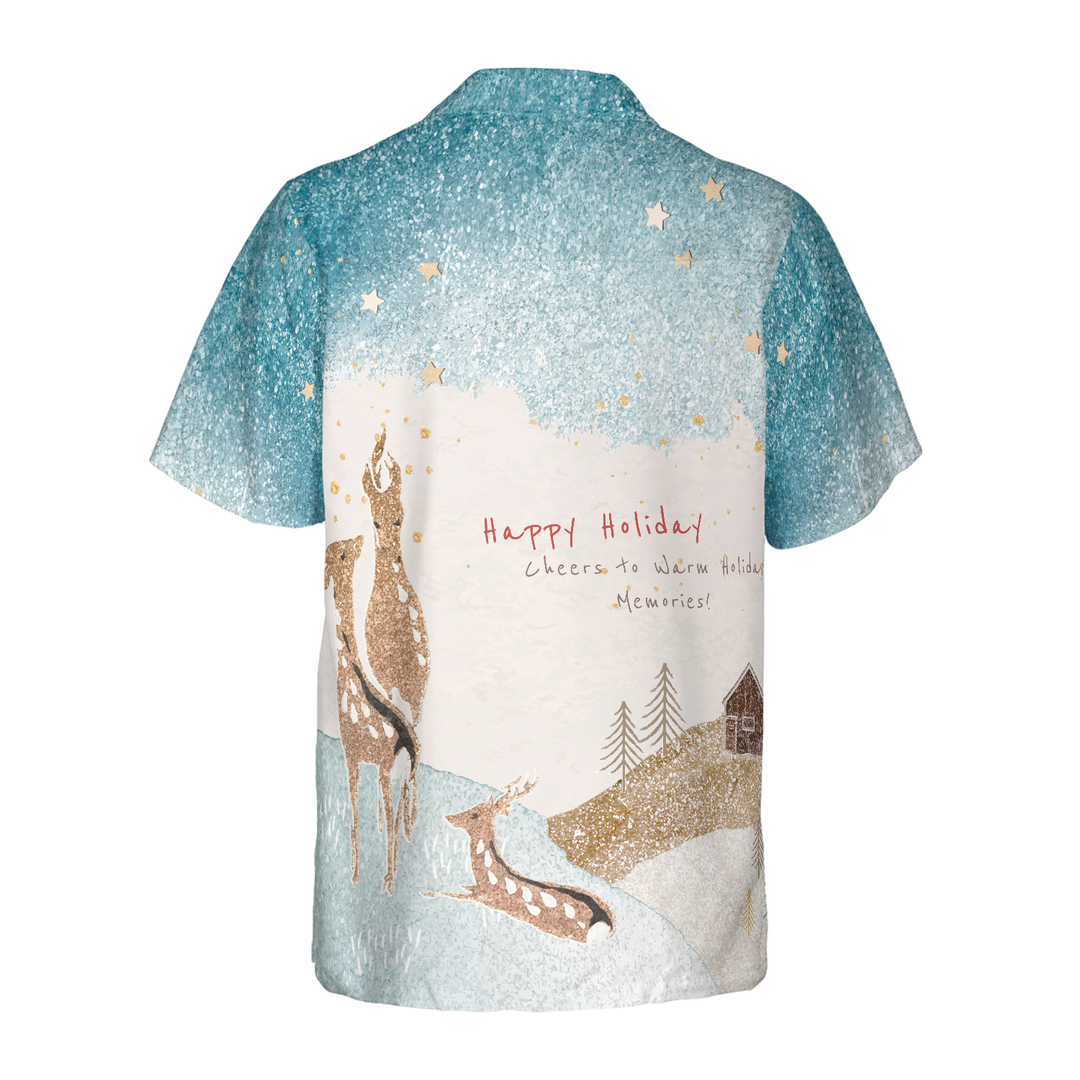 Lune London | Hyperfavor Rennes Neige Lumière Hawaiian Shirt, Christmas Short Sleeve Button-Up Shirt for Men and Women