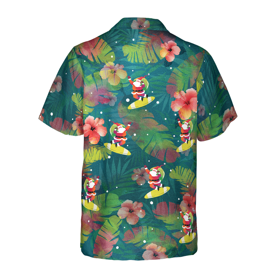 Lune London | Hyperfavor Christmas Hawaiian Shirts for Men and Women, Surfing Santa Hawaiian Button-Up Short Sleeve Shirt