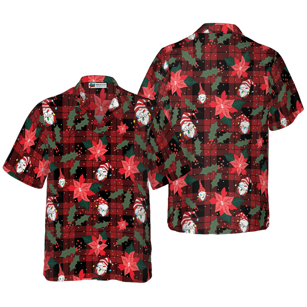 Lune London | Hyperfavor Christmas Hawaiian Shirts, Red plaid gnome short sleeve shirt, Christmas shirt gift idea for men and women