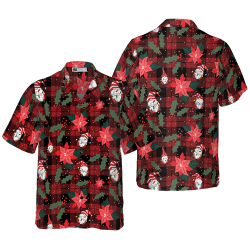 Lune London | Hyperfavor Christmas Hawaiian Shirts, Red plaid gnome short sleeve shirt, Christmas shirt gift idea for men and women