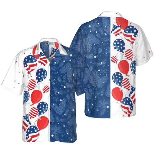 Lune London | Hyperfavor Christmas USA Balloons Pattern Hawaii Shirt, Christmas Short Sleeve Button-Up Shirt for Men and Women