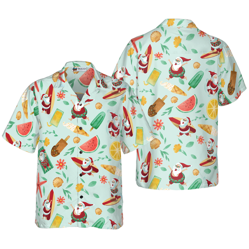 Lune London | Hyperfavor Santa Surfing 2 Pattern Hawaiian Shirt, Short Sleeve Christmas Shirts Button Up for Men and Women