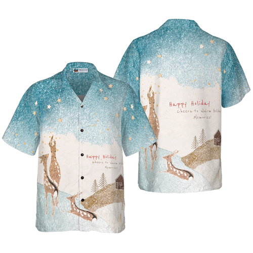 Lune London | Hyperfavor Rennes Neige Lumière Hawaiian Shirt, Christmas Short Sleeve Button-Up Shirt for Men and Women