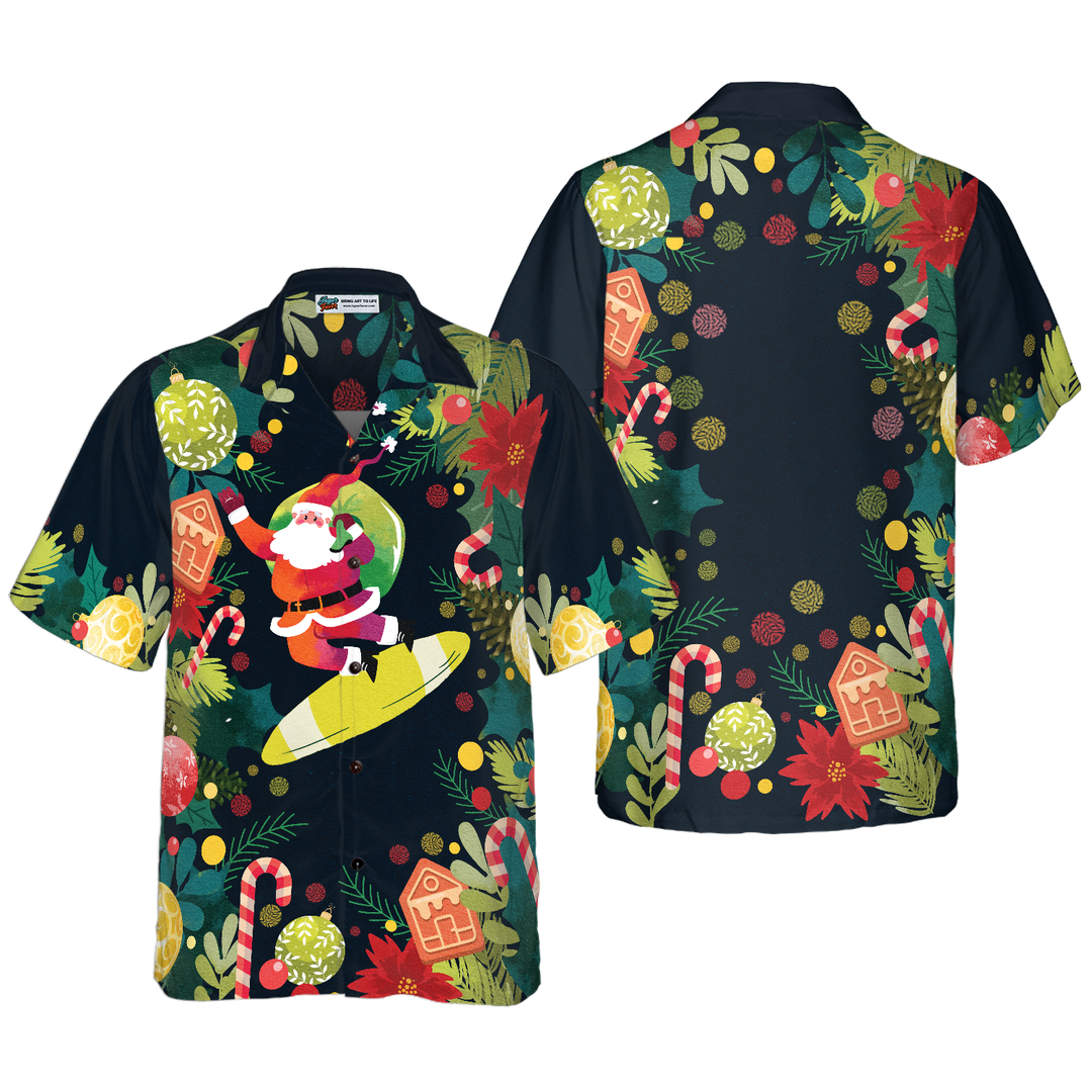 Lune London | Hyperfavor Christmas Santa Surf Hawaiian Shirt, Christmas Short Sleeve Button-Up Shirt for Men and Women