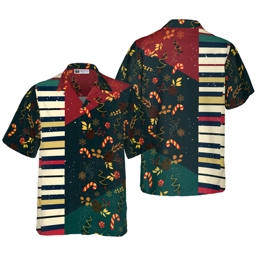 Lune London | Hyperfavor Christmas pattern with piano Hawaiian shirt, short sleeve Christmas shirts button-up for men and women