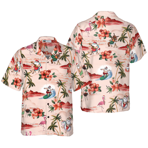 Lune London | Hyperfavorite Christmas Hawaiian Shirts for Men and Women, Button-Up Hawaiian Shirt with Christmas Santa Beach Print Short Sleeves