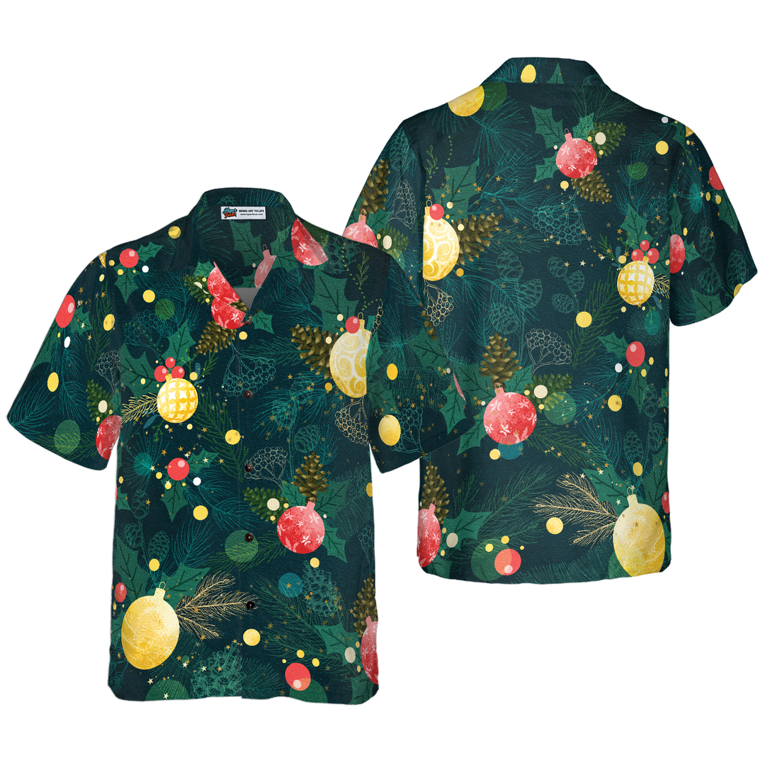 Lune London | Christmas Hawaiian Shirts Hyperfavor, short sleeve Christmas tree ornament pattern shirt, Christmas gift idea for men and women