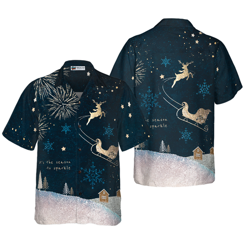 Lune London | Hyperfavor Christmas Hawaiian Shirts, short sleeve dark snow reindeer shirt, Christmas gift idea for men and women
