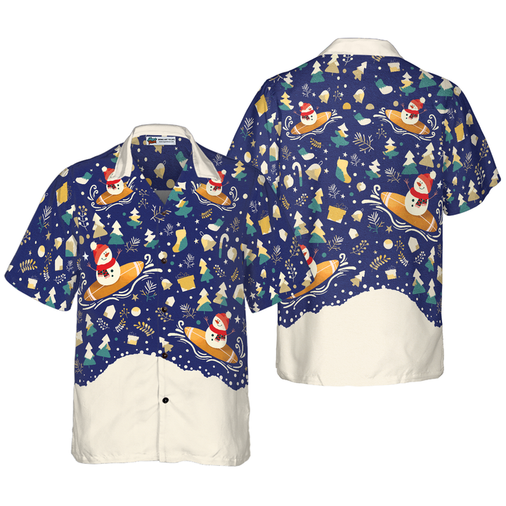 Lune London | Hyperfavor Christmas Snowman Surf Hawaiian Shirt, Short Sleeve Christmas Shirts Button Up for Men and Women