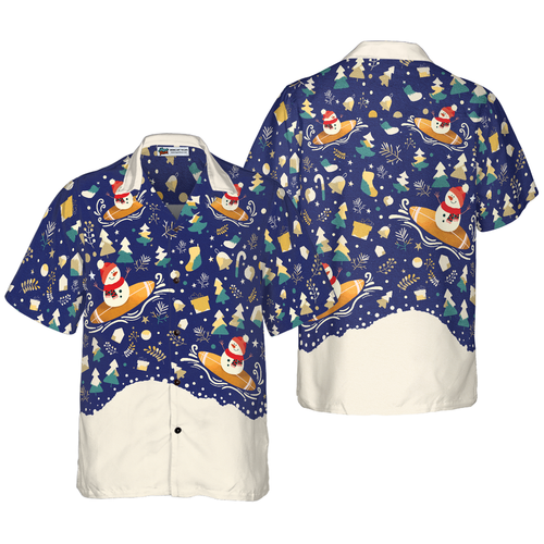 Lune London | Hyperfavor Christmas Snowman Surf Hawaiian Shirt, Short Sleeve Christmas Shirts Button Up for Men and Women